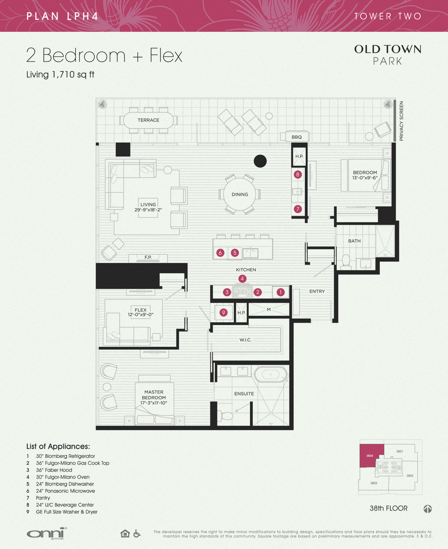 Floor plan for 2 beds, 2 baths, 1710 sqft